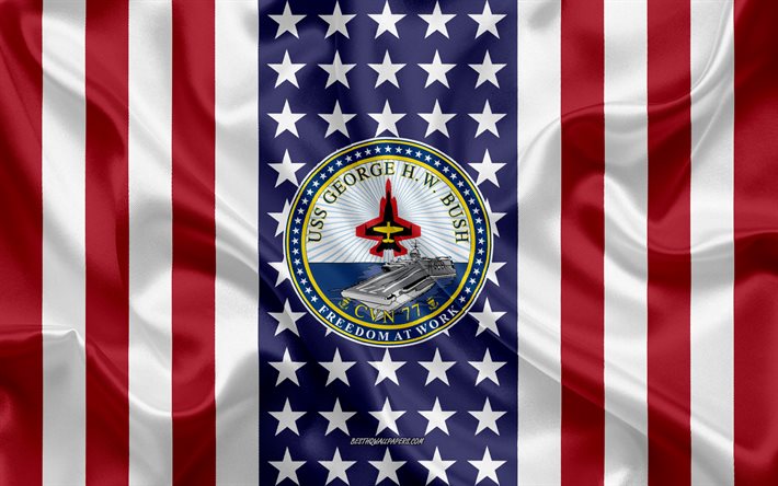 USS George H W Bush Emblem, CVN-77, American Flag, US Navy, USA, USS George H W Bush Badge, US warship, Emblem of the USS George H W Bush