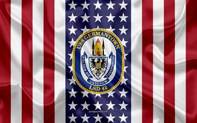 USS Germantown Emblem, LSD-42, American Flag, US Navy, USA, USS Germantown Badge, US warship, Emblem of the USS Germantown