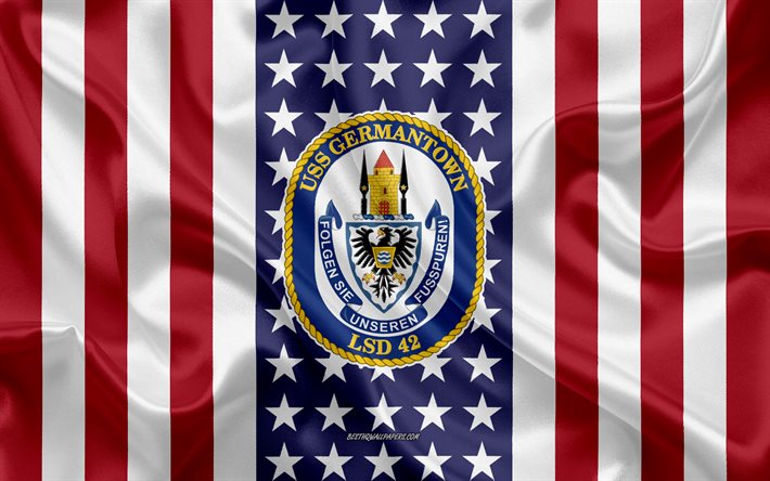 USS Germantown USS Germantown Amblemi, LSD-42, Amerikan Bayrağı, ABD Deniz Kuvvetleri, ABD, USS Germantown Rozet, ABD savaş gemisi, Amblemi