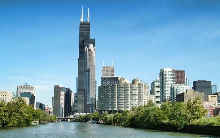 Willis Tower, Chicago, arranha-c&#233;us, paisagem urbana, edif&#237;cios modernos, cidade americana, Illinois, EUA