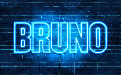 Bruno, 4k, wallpapers with names, horizontal text, Bruno name, blue neon lights, picture with Bruno name
