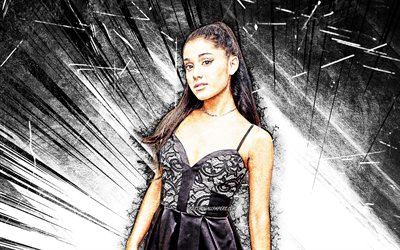 4k, Ariana Grande, grunge arte, cantora norte-americana, branco resumo raios, Ariana Grande-Butera, f&#227; de arte, celebridade americana, superstars, Ariana Grande 4K
