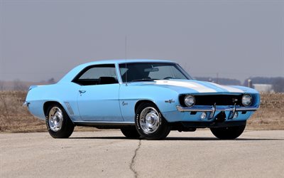 1969, Chevrolet Camaro Z28, retro cars, blue coupe, american vintage cars, Chevrolet