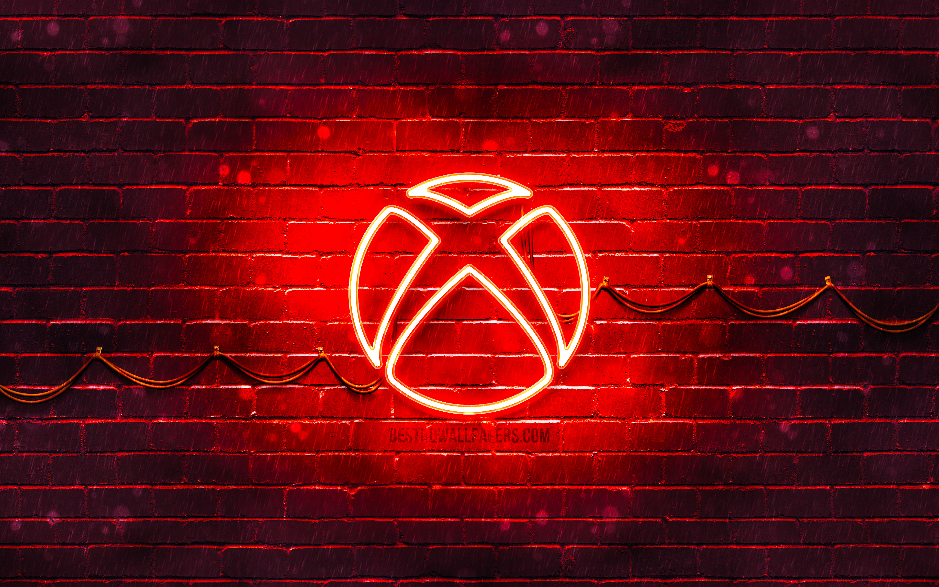 Descargar fondos de pantalla Xbox logotipo rojo, 4k, rojo brickwall