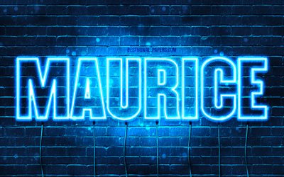 Maurice, 4k, pap&#233;is de parede com os nomes de, texto horizontal, Maurice nome, luzes de neon azuis, imagem com o nome de Maurice