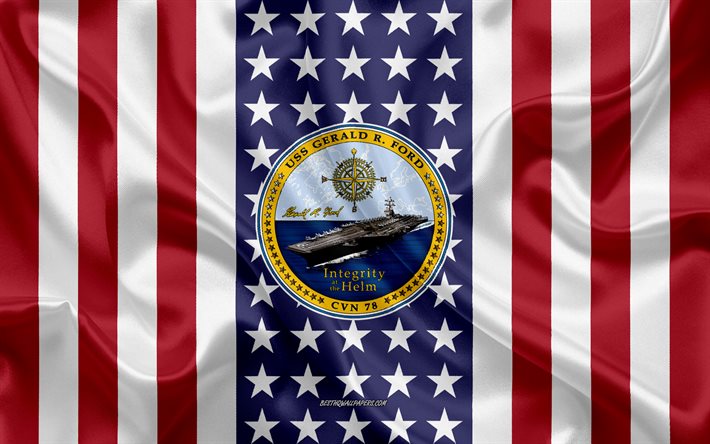 USS Gerald R Ford Emblem, CVN-78, Amerikanska Flaggan, US Navy, USA, USS Gerald R Ford Badge, AMERIKANSKA krigsfartyg, Emblem av USS Gerald R Ford