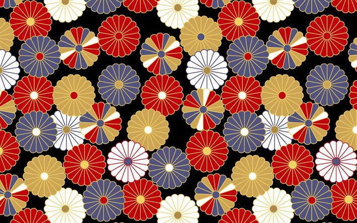 de estilo japon&#233;s textura, flores japon&#233;s textura, japon&#233;s adornos florales, fondo con flores, de flores, de textura