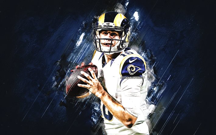 Jared Goff, Los Angeles Rams, NFL, Amerikansk fotboll, portr&#228;tt, National Football League, bl&#229; sten bakgrund, USA