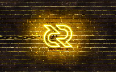 Decred yellow logo, 4k, yellow brickwall, Decred logo, cryptocurrency signs, Decred neon logo, cryptocurrency, Decred