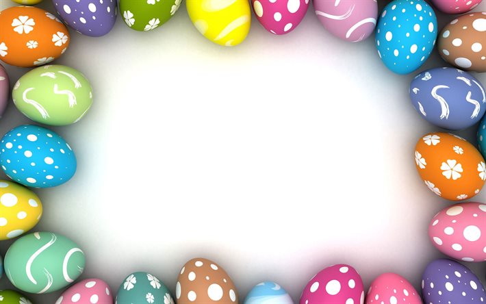 Uova di pasqua cornici, creativo, concetti di Pasqua, uova di Pasqua su sfondo bianco, sfondo, con le uova di Pasqua, Pasqua