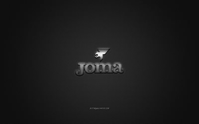 Joma logo, metal emblem, apparel brand, black carbon texture, global apparel brands, Joma, fashion concept, Joma emblem