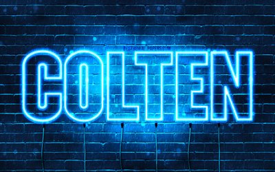 Colten, 4k, taustakuvia nimet, vaakasuuntainen teksti, Colten nimi, blue neon valot, kuva Colten nimi