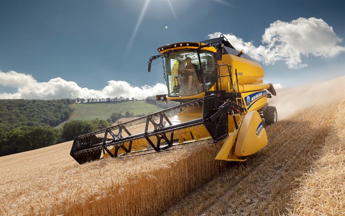 4k, New Holland TC5 90 Hillside, combine harvester, 2020 combines, wheat harvest, harvesting concepts, New Holland