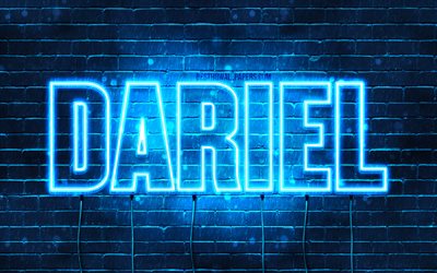 Dariel, 4k, taustakuvia nimet, vaakasuuntainen teksti, Dariel nimi, blue neon valot, kuva Dariel nimi
