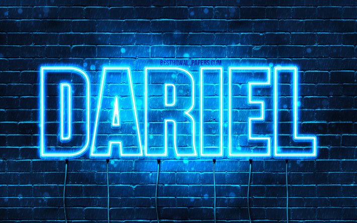 Dariel, 4k, pap&#233;is de parede com os nomes de, texto horizontal, Dariel nome, luzes de neon azuis, imagem com Dariel nome