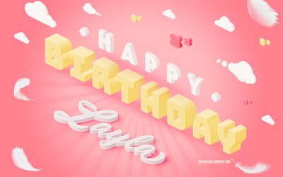 Buon Compleanno Layla, 4k, 3d, Arte, Compleanno, Sfondo 3d, Layla, Sfondo Rosa, Felice Layla compleanno, Lettere, Layla Compleanno, Creative Compleanno di Sfondo