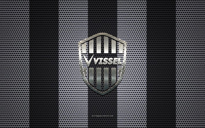 Vissel كوبي شعار, الياباني لكرة القدم, شعار معدني, أسود أبيض شبكة معدنية خلفية, Vissel كوبي, J1 الدوري, كوبي, اليابان, كرة القدم, اليابان دوري المحترفين لكرة القدم