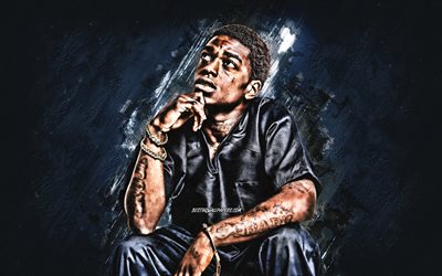Kodak Black, American rapper, portrait, blue stone background, american star, Dieuson Octave