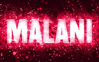 عيد ميلاد سعيد مالاني, 4k, أضواء النيون الوردي, اسم مالاني, خلاق, عيد ميلاد مالاني, أسماء الإناث الأمريكية الشعبية, صورة باسم مالاني, مالاني