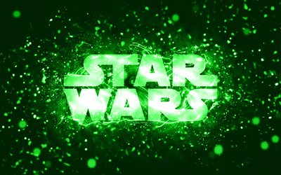 Star Wars green logo, 4k, green neon lights, creative, green abstract background, Star Wars logo, brands, Star Wars