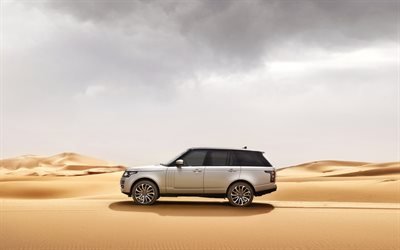 Land Rover, Range Rover Vogue, Luxury SUV, desert, sand, SUV, silver Range Rover