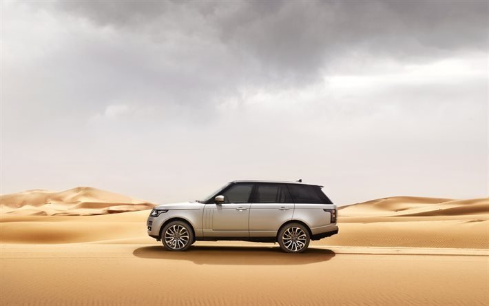 Land Rover, Range Rover Vogue, Luxury SUV, desert, sand, SUV, silver Range Rover