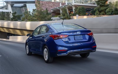 Hyundai Accent, en 2018, &#224; l&#39;ext&#233;rieur, vue de l&#39;arri&#232;re, bleu nouveau l&#39;Accent, les voitures cor&#233;ennes, Hyundai