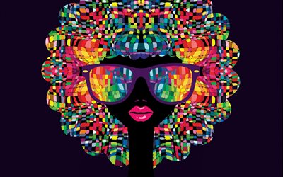 bright female portrait, mosaic, colorful portrait, party, background for a poster, abstraction