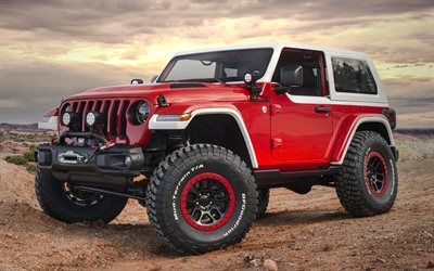 Jeep Jeepster Concept, desert, 2018 cars, offroad, red jeep, SUVs, Jeep