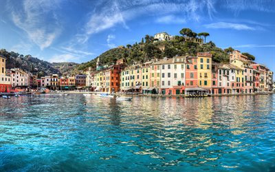 Portofino, sommar, havet, bay, hamnen, Italien, Europa