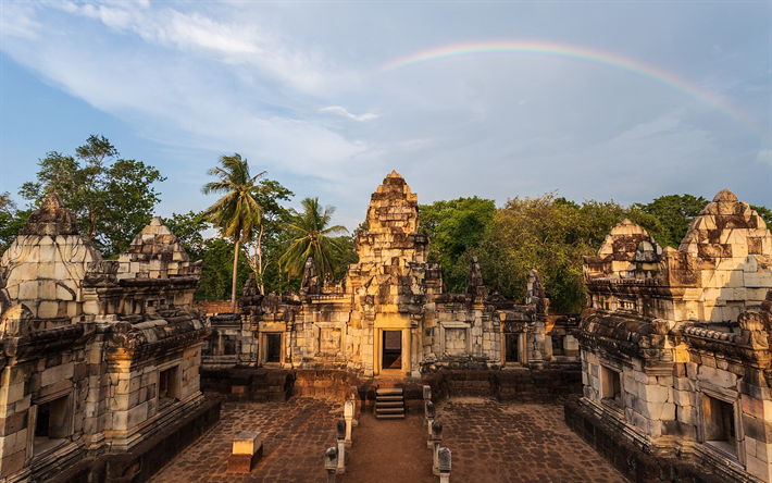 Sdok Kok Thom, Khmer temple, 11th-century, Sodokkahm, Thailand, Kambujadesha style, old temples, evening, sunset