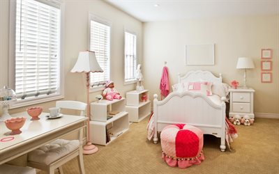 modern interior of a childrens bedroom, project, bedroom for a girl, stylish interior design, bright interest