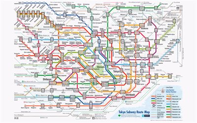 Tokyo mappa della metropolitana, Giappone, 4k, schema della metropolitana di Tokyo, tutte le linee, le linee della metropolitana, mappa della Metropolitana di Tokyo
