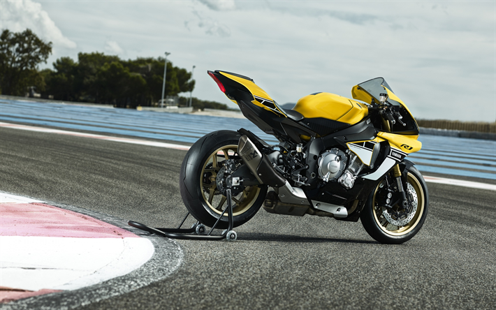 Yamaha YZF-R1, &#201;dition Anniversaire, 2018, moto de sport, piste de course, nouveau jaune noir YZF-R1, Japonais de motos, Yamaha