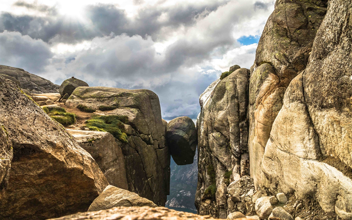 pedra entre pedras, montanhas, lugares &#250;nicos, paisagem de montanha, Lysefjord, Ryfylke, Noruega