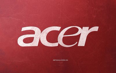 acer-logo, roter retro-hintergrund, steinrote textur, acer-emblem, retro-kunst, acer