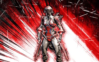 4k, Trinity, art grunge, Warframe, RPG, personnages Warframe, Trinity Build, rayons abstraits rouges, Warframe Builds, Trinity Warframe