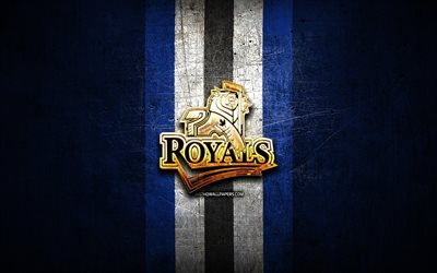 Victoria Royals, kultainen logo, WHL, sininen metallitausta, kanadalainen j&#228;&#228;kiekkojoukkue, Victoria Royals -logo, j&#228;&#228;kiekko, Kanada