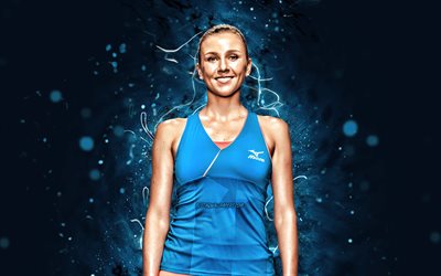 Nadiia Kichenok, 4k, Ukraynalı tenis&#231;iler, WTA, mavi neon ışıklar, tenis, fan sanatı, Nadiia Kichenok 4K