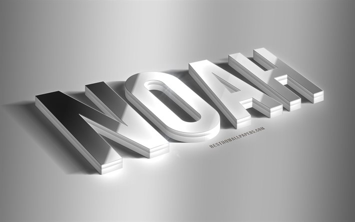Noah, silver 3d art, gray background, wallpapers with names, Noah name, Noah greeting card, 3d art, picture with Noah name