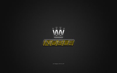 Logo Noble, logo argento, sfondo grigio in fibra di carbonio, emblema in metallo Noble, Noble, marchi di automobili, arte creativa