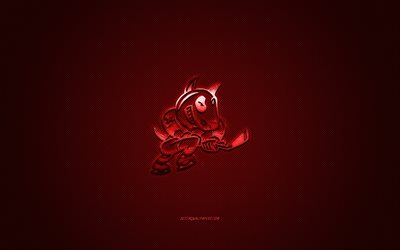 Niagara IceDogs, kanadalainen j&#228;&#228;kiekkoseura, OHL, punainen logo, punainen hiilikuitutausta, Ontario Hockey League, j&#228;&#228;kiekko, Ontario, Kanada, Niagara IceDogs logo