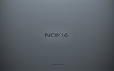 ノキアのロゴ, 灰色の創造的な背景, ノキアエンブレム, 灰色の紙の質感, Nokia, 灰色の背景, ノキア 3D ロゴ