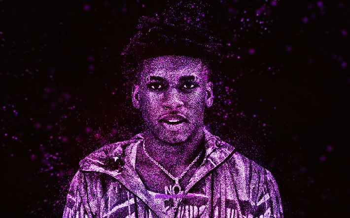 NLE Choppa, yhdysvaltalainen rap-artisti, violetti glittertaide, musta tausta, NLE Choppa -taide, YNR Choppa, Bryson Lashun Potts