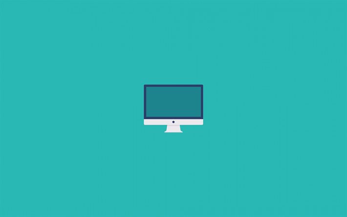 desktop, minimo, sfondo blu, monitor, creativo, minimalismo desktop, monitor del computer