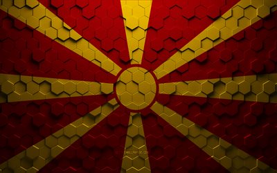 flagge von nordmakedonien, waben kunst, nordmakedonien sechsecke flagge, nordmakedonien, 3d sechsecke kunst, nordmakedonien flagge