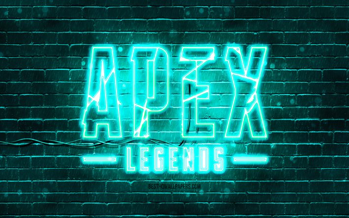 Apex Legends turkosa emblem, 4k, turkos tegelv&#228;gg, Apex Legends emblem, spelm&#228;rken, Apex Legends neon emblem, Apex Legends