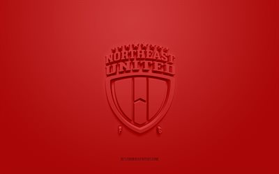 NorthEast United FC, logo 3D creativo, sfondo rosso, emblema 3d, squadra di calcio indiana, Indian Super League, Guwahati, India, arte 3d, calcio, logo NorthEast United FC 3d