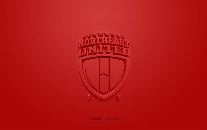 NorthEast United FC, yaratıcı 3D logo, kırmızı arka plan, 3d amblem, Hint futbol kul&#252;b&#252;, Hindistan S&#252;per Ligi, Guwahati, Hindistan, 3d sanat, futbol, NorthEast United FC 3d logosu