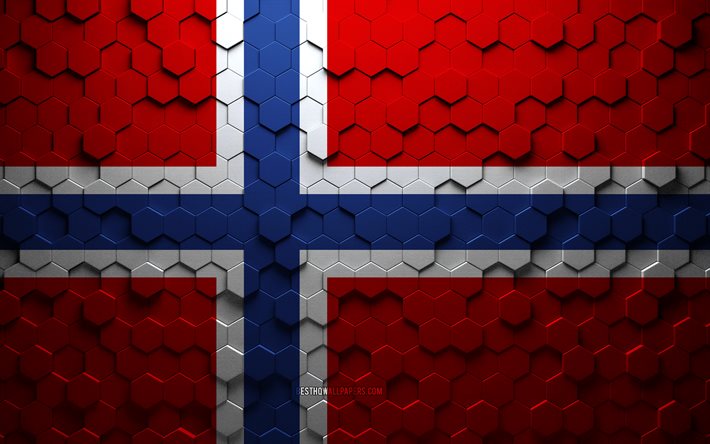 Flag of Norway, honeycomb art, Norway hexagons flag, Norway, 3d hexagons art, Norway flag